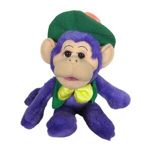 Vintage Wisharoo Park Bestever Plush Purple Monkey with Hat and Bow 1998 PBS
